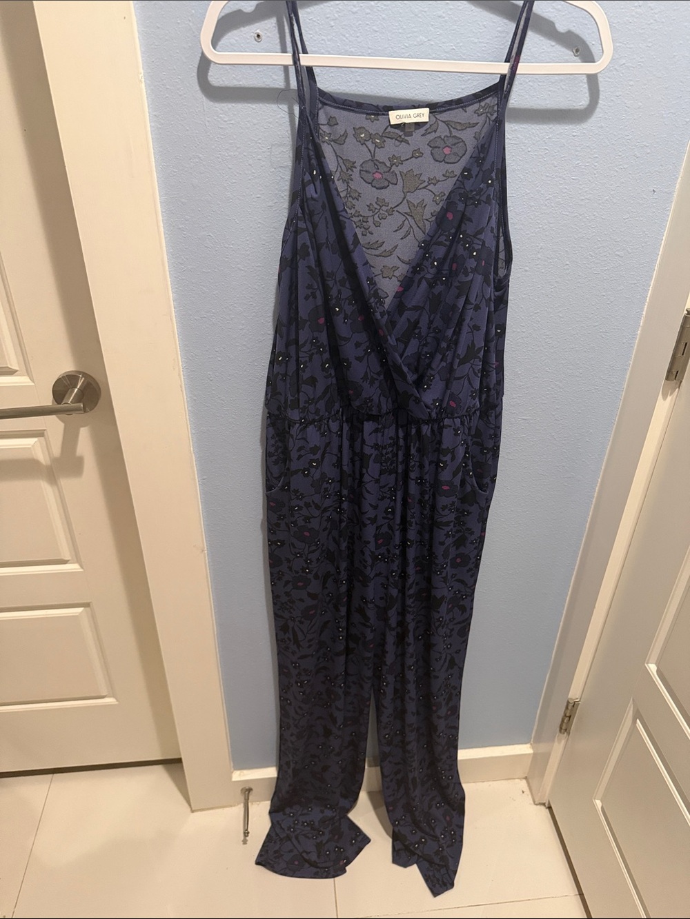 Olivia Rae Navy Floral Sequin Jumpsuit